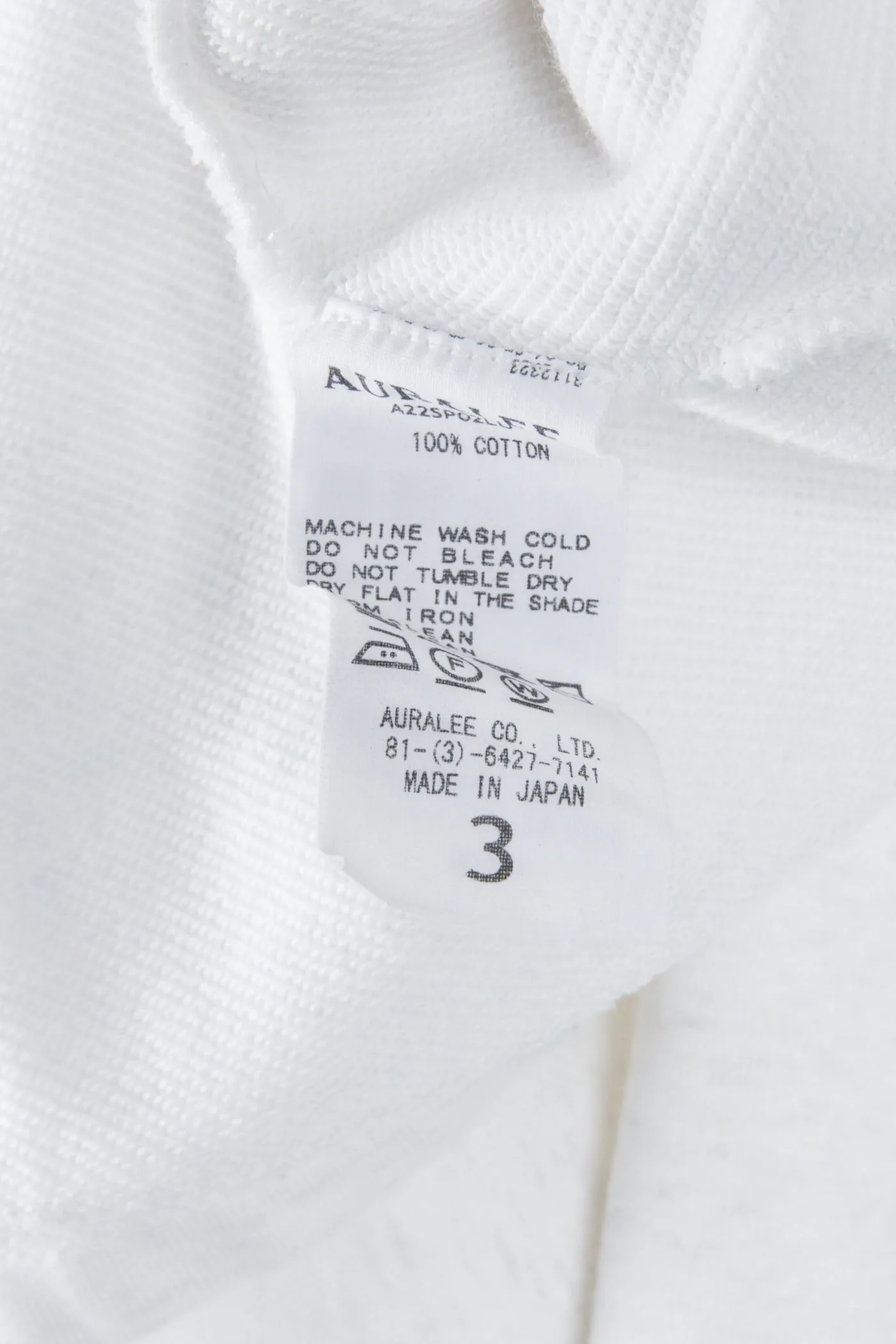 AURALEE SS22 'Lightweight Cotton' Crewneck White Melange