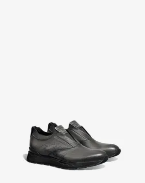Berluti Fast Track Scritto Leather and Knit Slip-On Sneaker