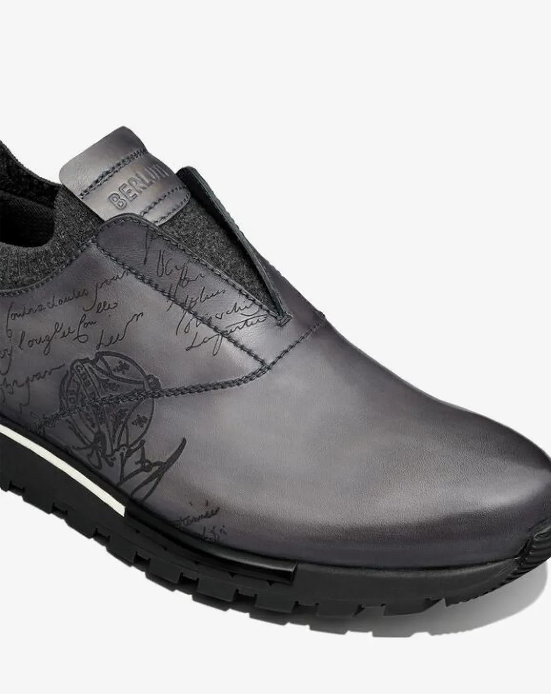 Berluti Fast Track Scritto Leather and Knit Slip-On Sneaker