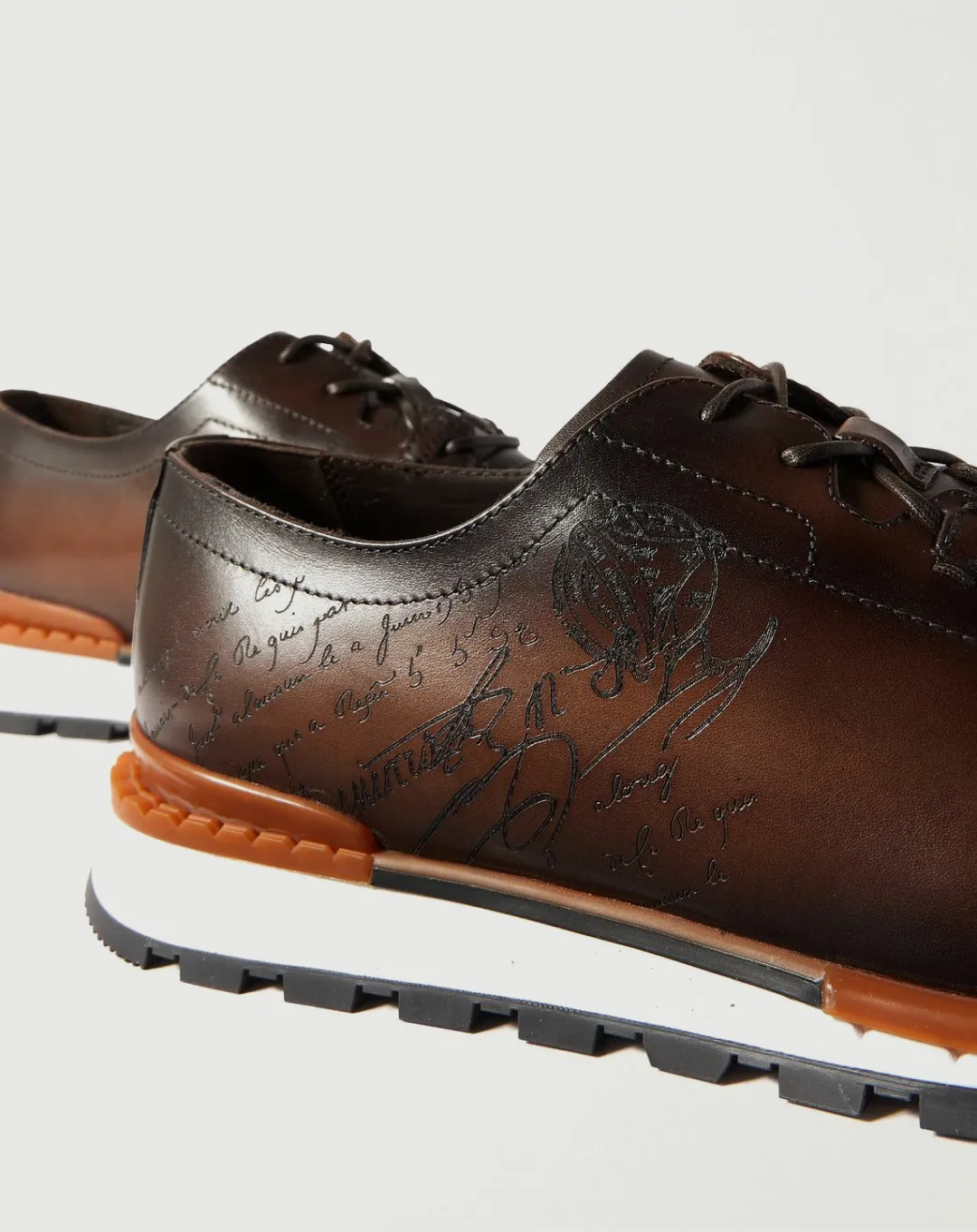 Berluti Fast Track Scritto Leather and Knit Slip-On Sneaker