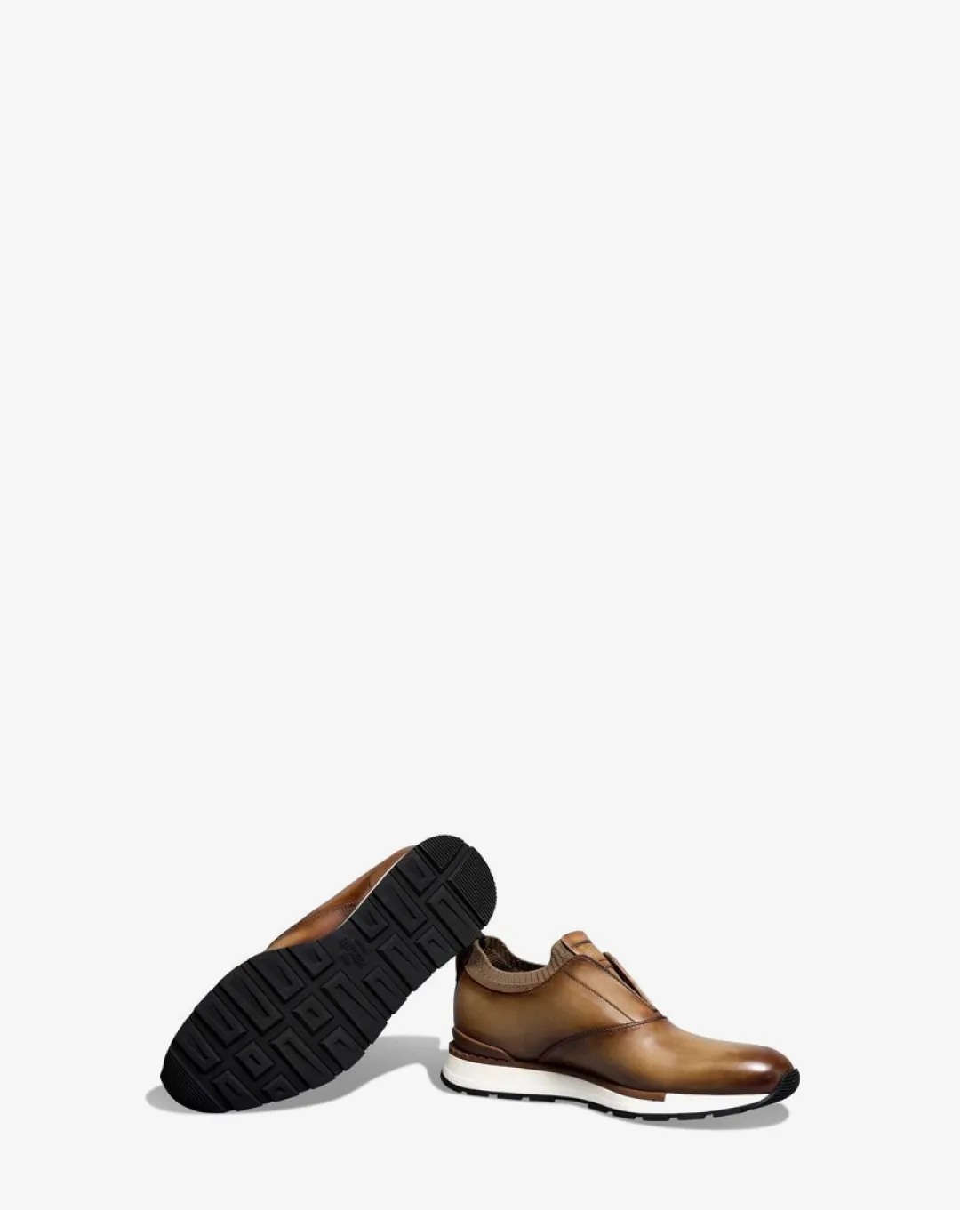 Berluti Fast Track Scritto Leather and Knit Slip-On Sneaker