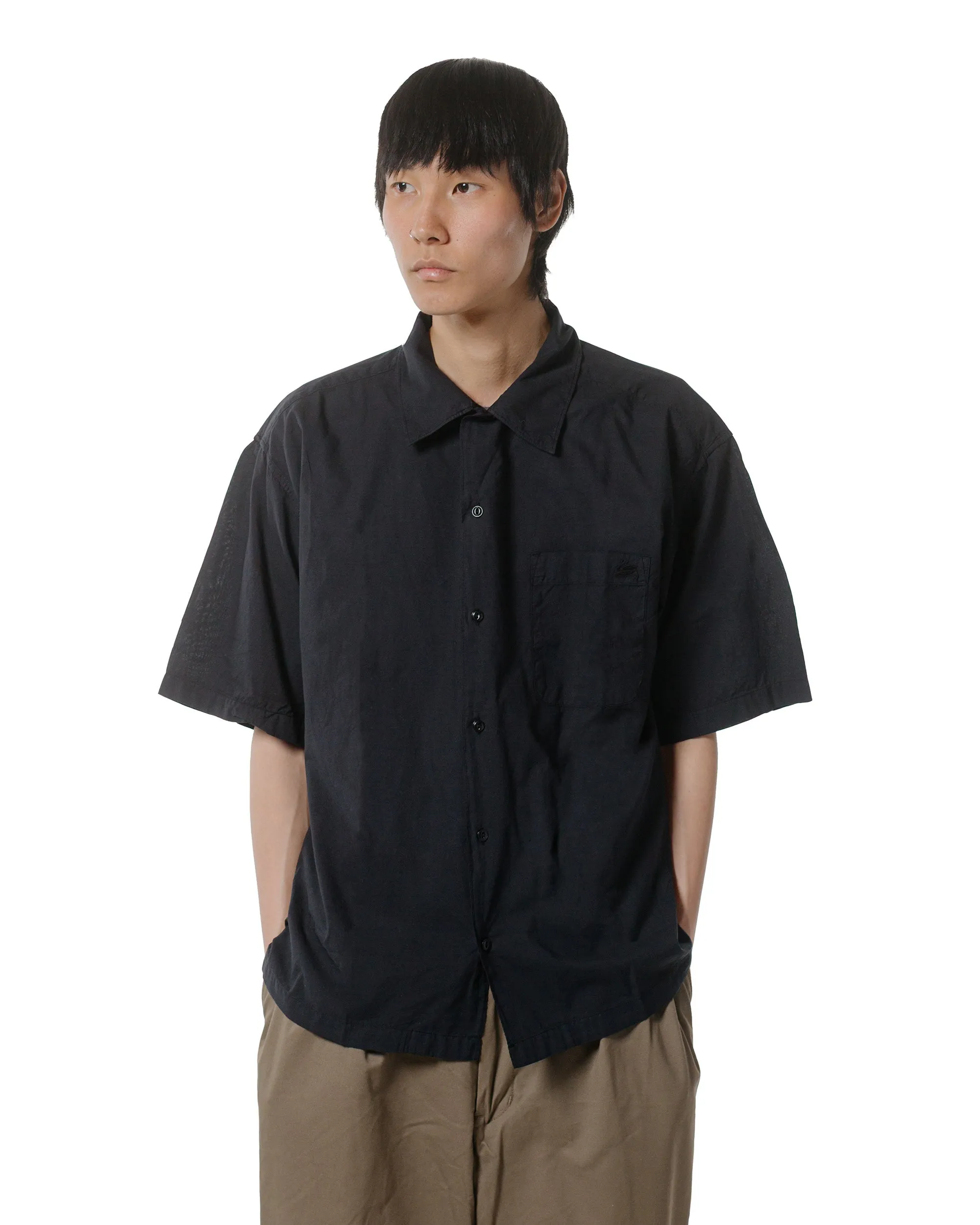Merz B. Schwanen SHIRT09LP Unisex Short Sleeve Cotton Poplin Shirt Deep Black
