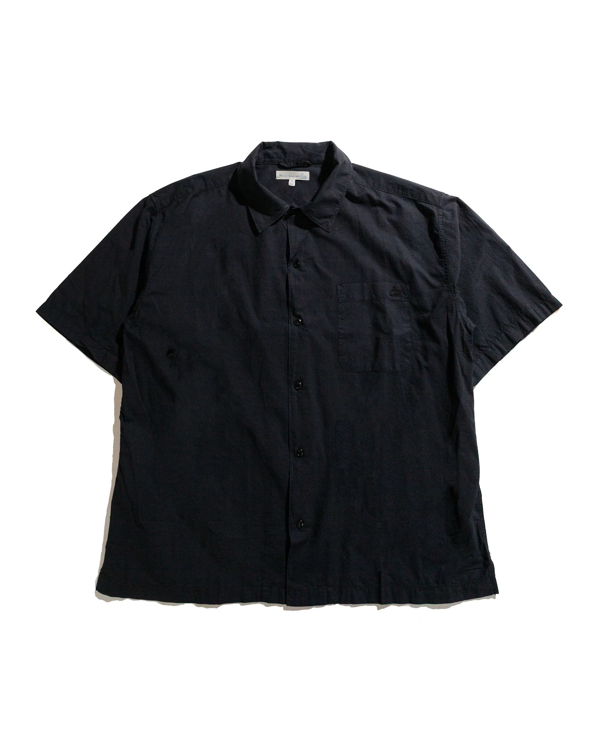 Merz B. Schwanen SHIRT09LP Unisex Short Sleeve Cotton Poplin Shirt Deep Black