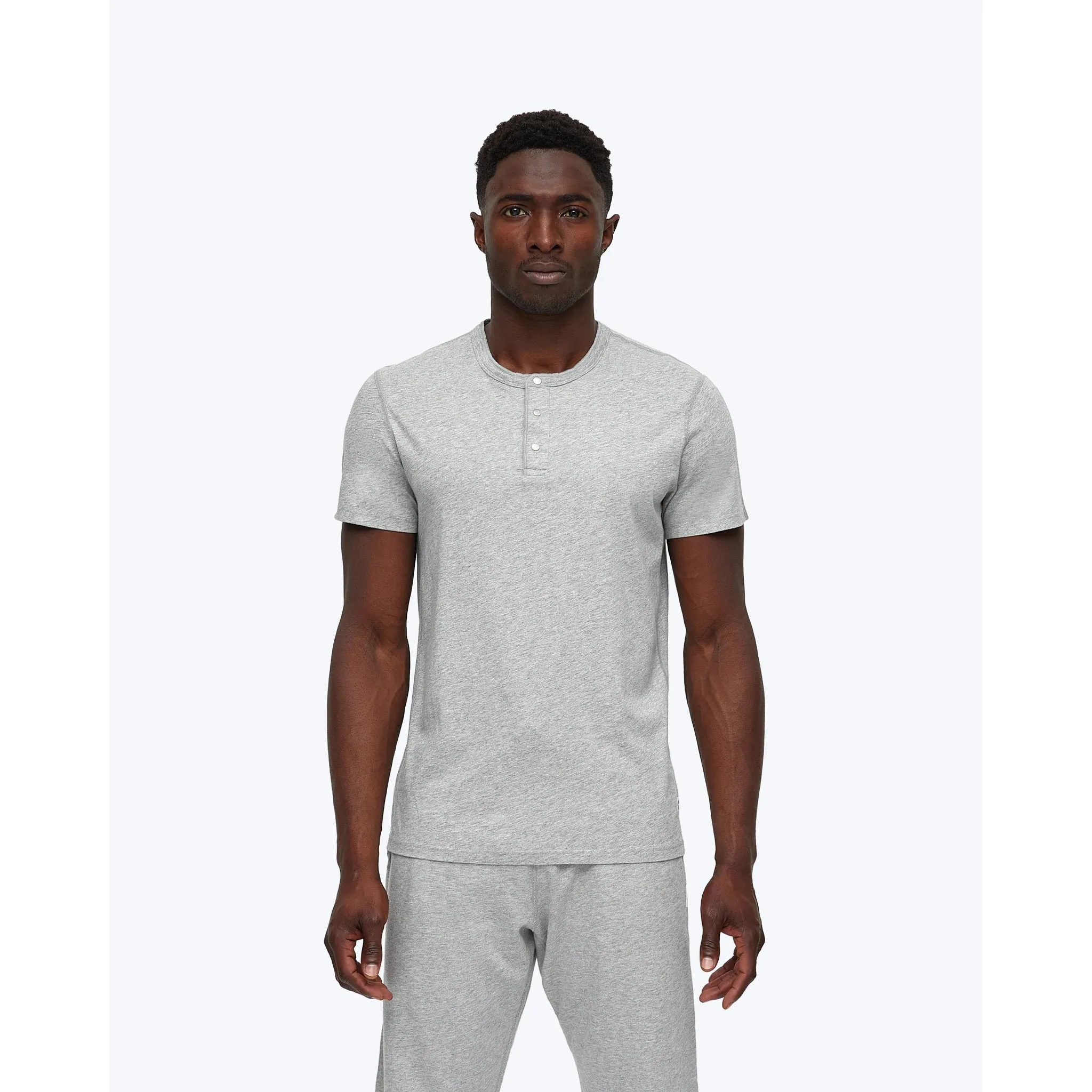 Reigning Champ Ringspun Jersey Short Sleeve Henley Tee Heather Grey RC-1073-GRY
