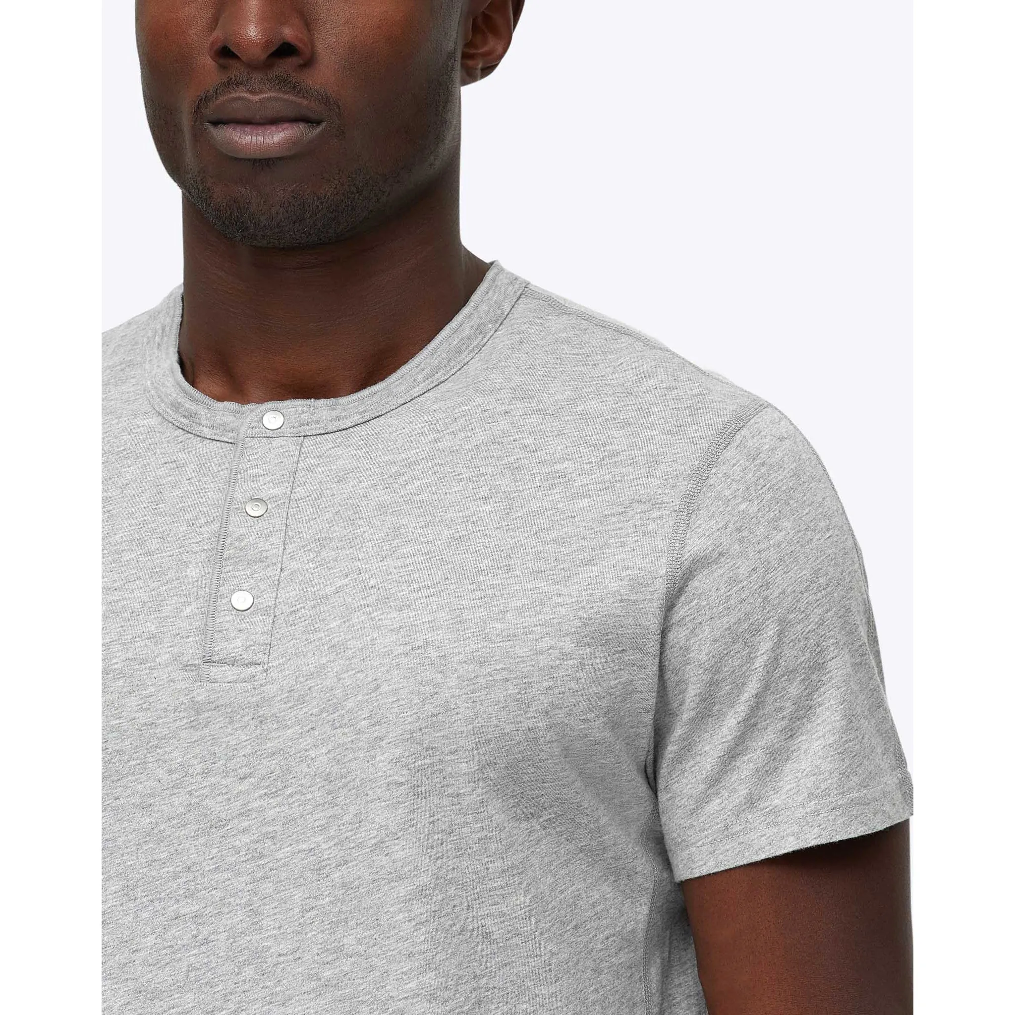Reigning Champ Ringspun Jersey Short Sleeve Henley Tee Heather Grey RC-1073-GRY
