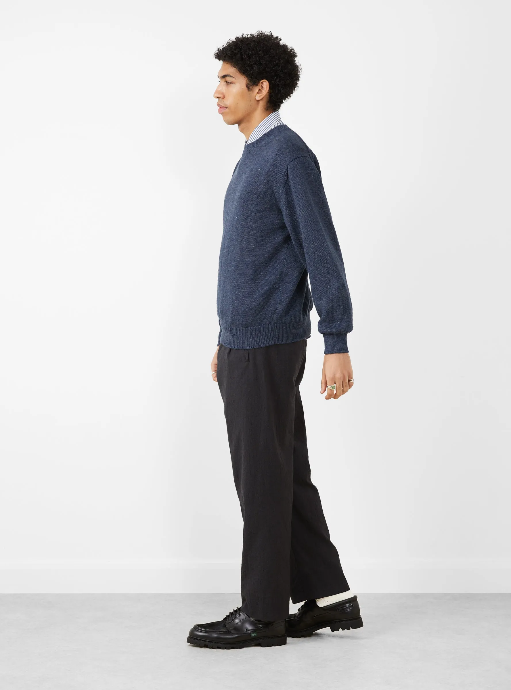 Washed Linen Crewneck Navy