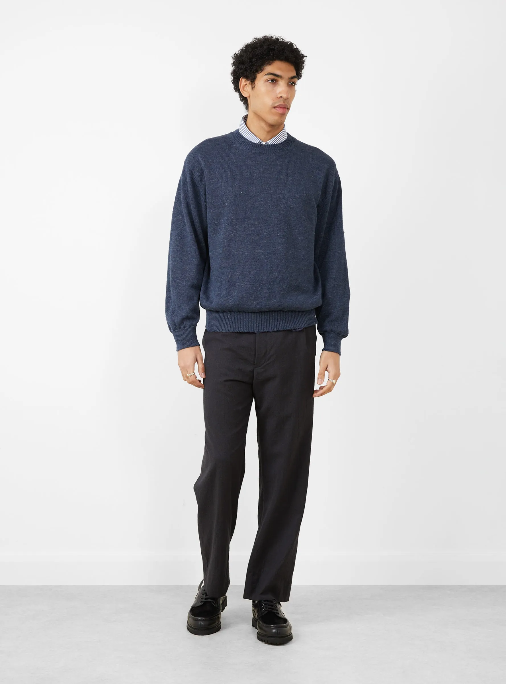 Washed Linen Crewneck Navy